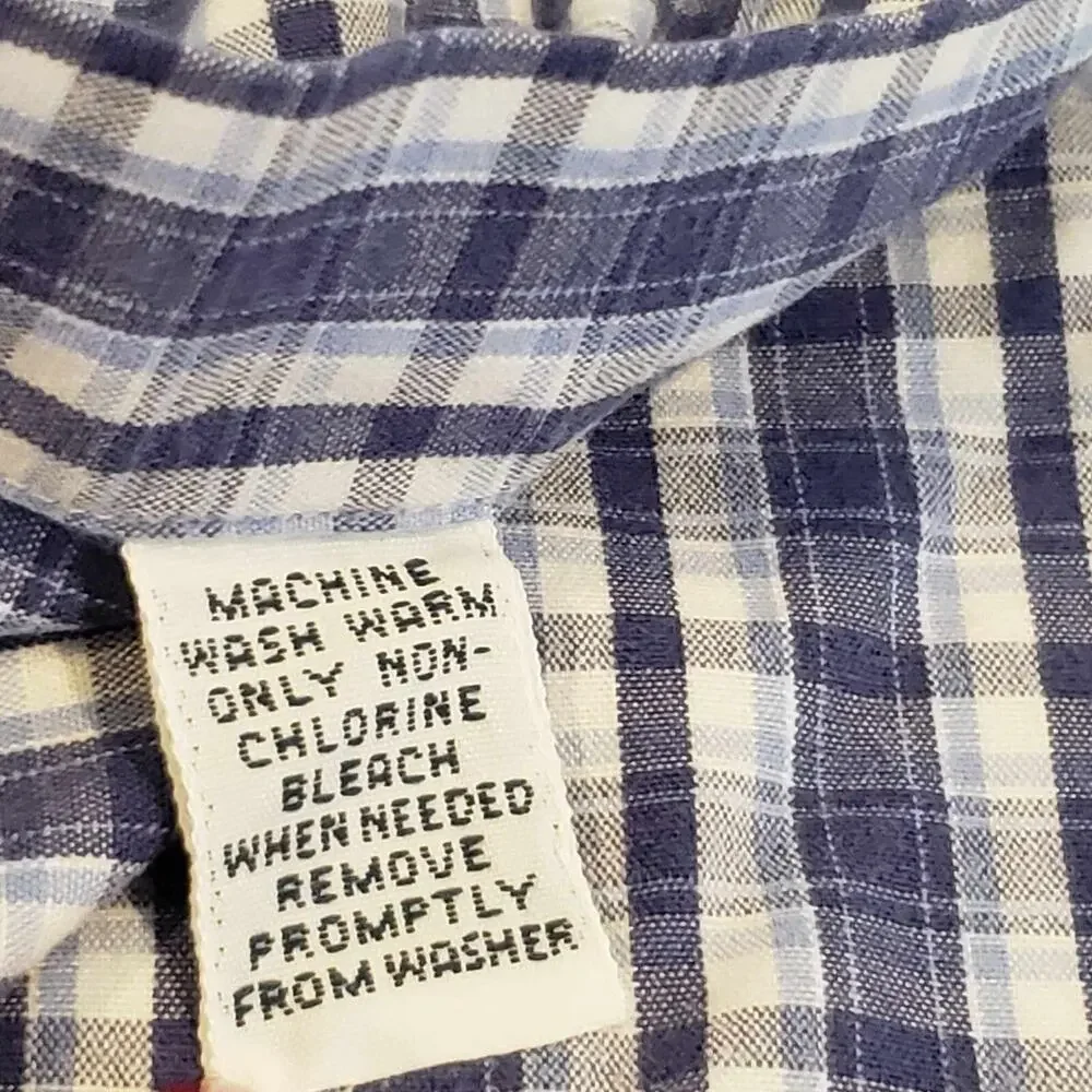 Polo Ralph Lauren Shirt Oxford Button Down SS Mens Size Medium Plaid Blake Blue